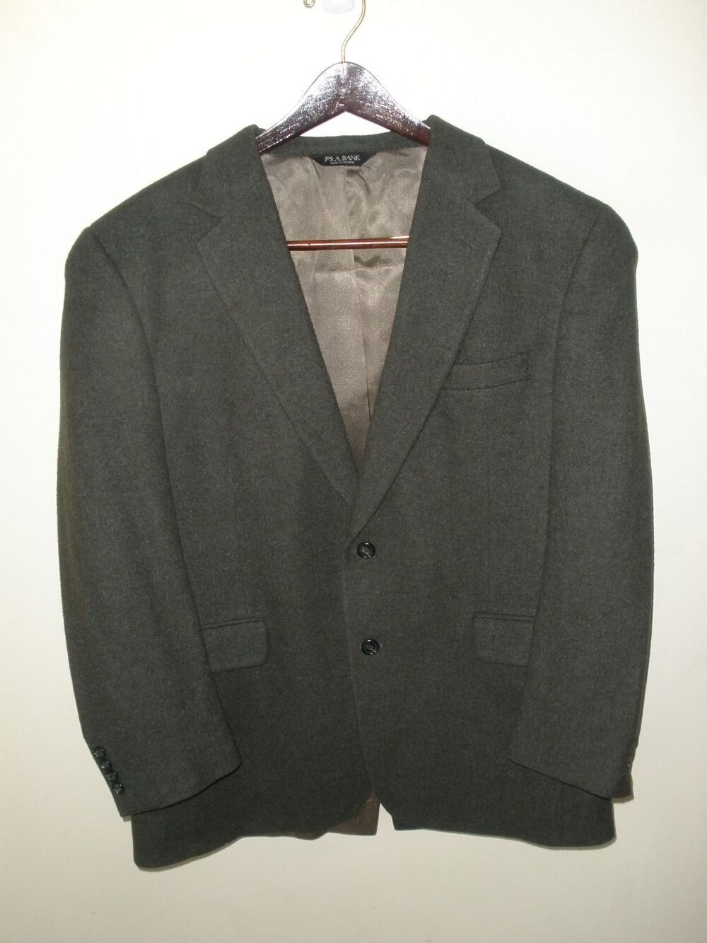 JOS A BANK CAMEL HAIR SOLID GREEN GRAY SPORT COAT BLAZER JACKET, Men's 43R